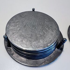 Silver Coaster Set with Engraved Design 5 drink coasters